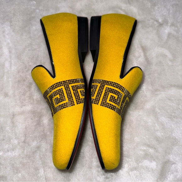 Barabas Yellow Velvet Greek Key Pattern Leather Lined Slip On Dress Shoe Size 8 - Picture 2 of 8